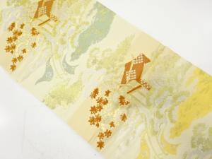 アンティーク　霞に御所車・松・紅葉模様織り出し袋帯（材料）